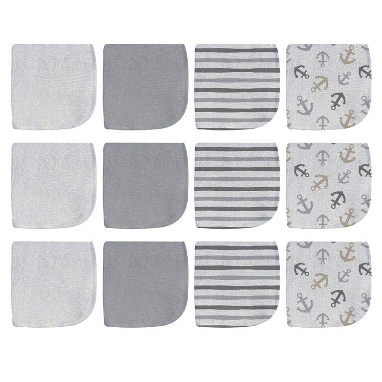 Kidilove 12 Pack Washcloths - Grey/Anchor By KIDILOVE Canada - 76162