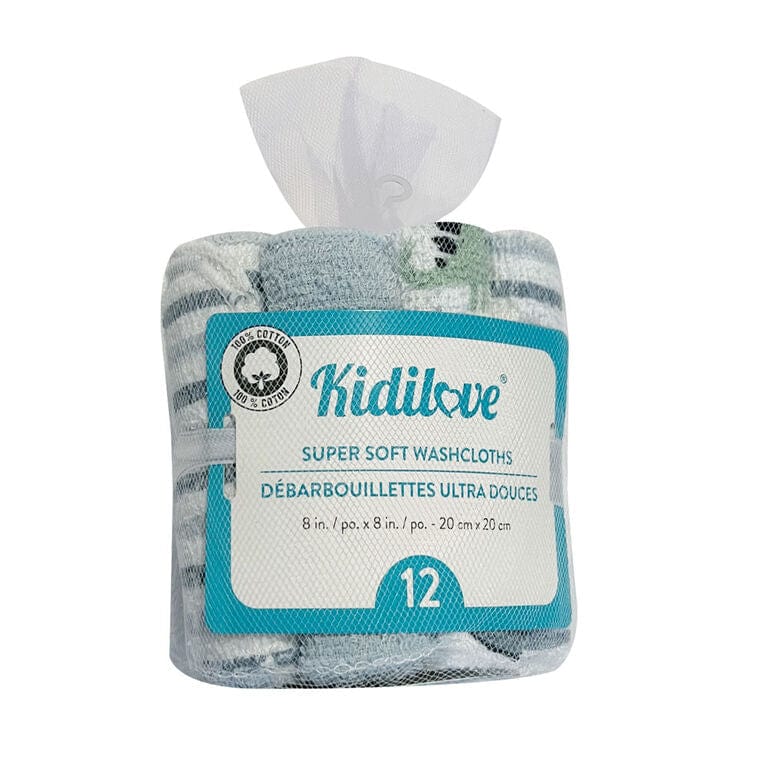 Kidilove 12 Pack Washcloths - Blue/Dino By KIDILOVE Canada - 76164