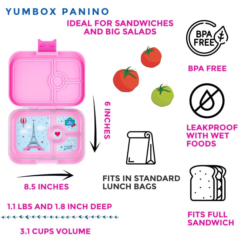 Yumbox Panino 4 Compartment - Fifi Pink w/ Paris Je t'aime Tray By YUMBOX Canada - 76578