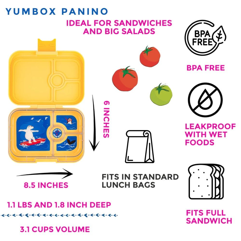 Yumbox Panino 4 Compartment - Yoyo Yellow w/ Polar Bear Tray By YUMBOX Canada - 76583