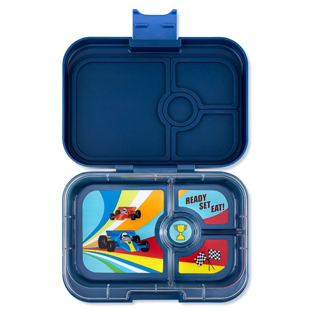 Yumbox Panino 4 Compartment - Monte Carlo Blue w/ Race Cars Tray By YUMBOX Canada - 78443