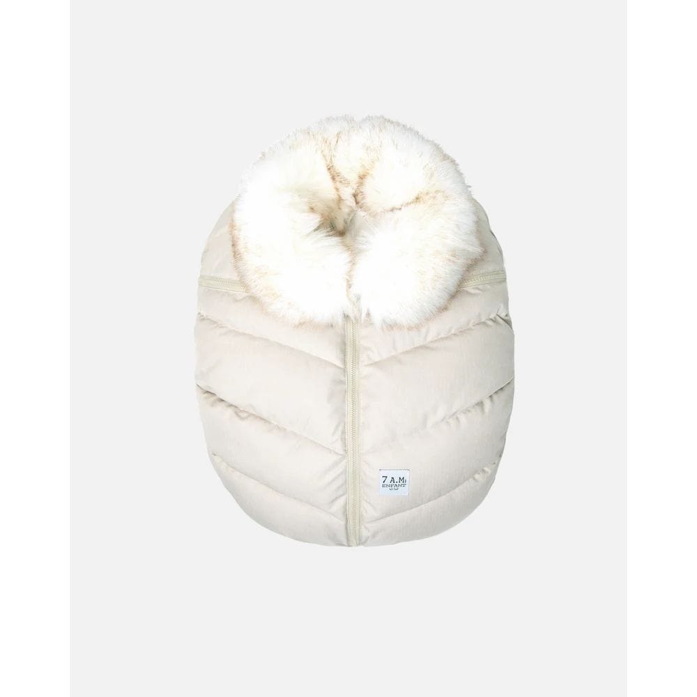 7AM Enfant Carseat Cocoon Heather Beige White Fur