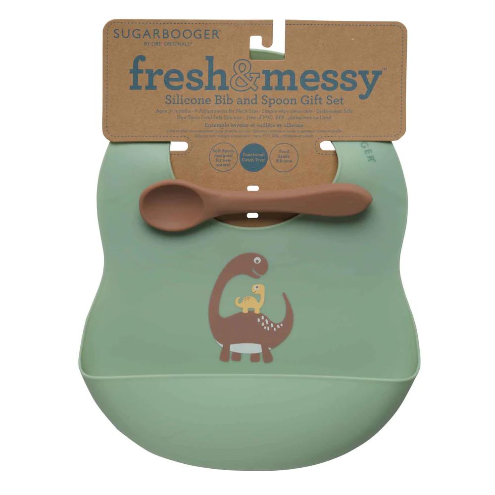 Sugarbooger Fresh & Messy Bib & Spoon Set - Baby Dino By SUGARBOOGER Canada - 81851