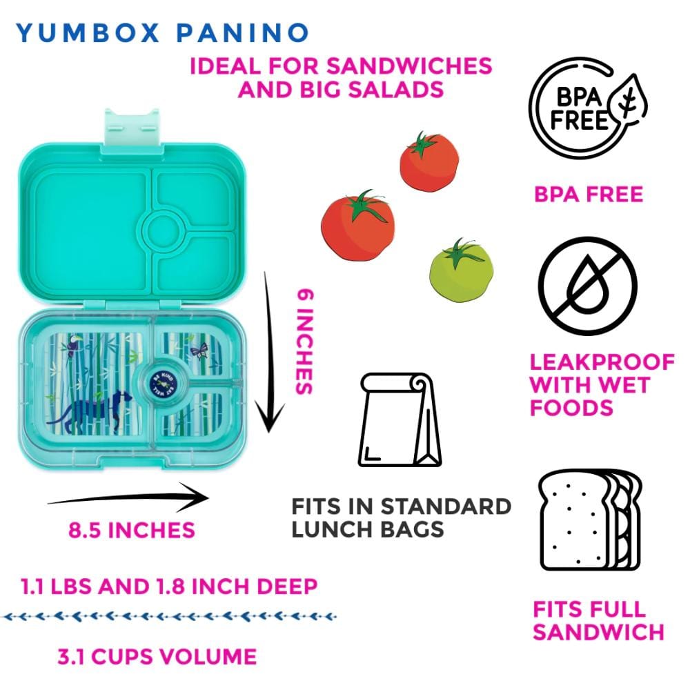 Yumbox Panino 4 Compartment - Tropical Aqua w/ Panther Tray By YUMBOX Canada - 82167