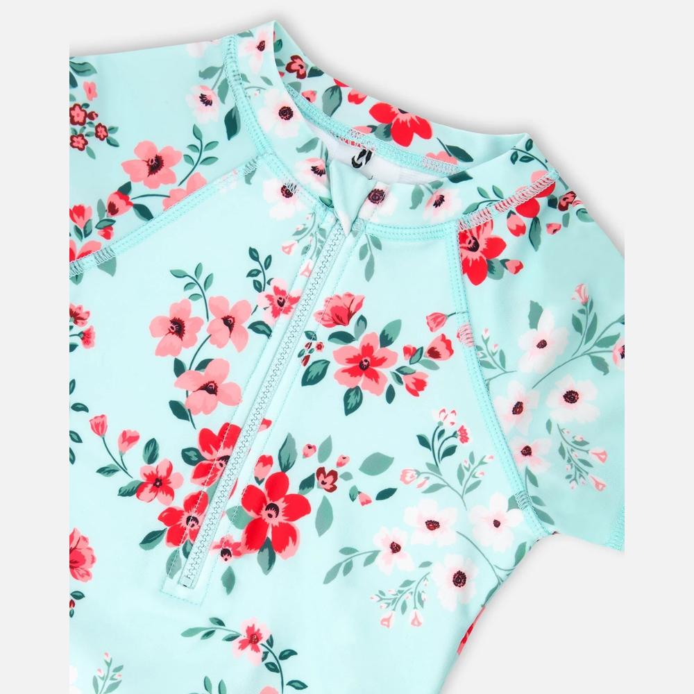 2-3Y / FLOWERS Deux Par Deux One-Piece Short Sleeve Rashguard - Flowers By DEUX PAR DEUX Canada - 83598