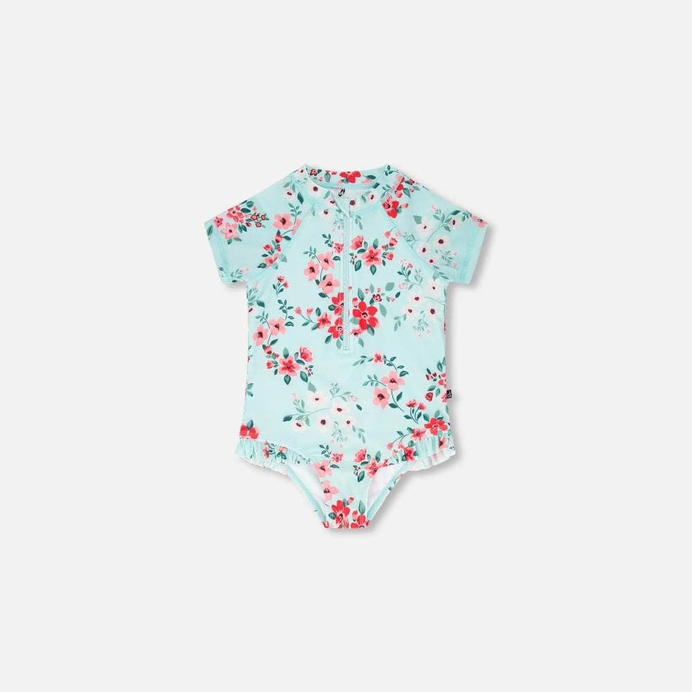 2-3Y / FLOWERS Deux Par Deux One-Piece Short Sleeve Rashguard - Flowers By DEUX PAR DEUX Canada - 83598