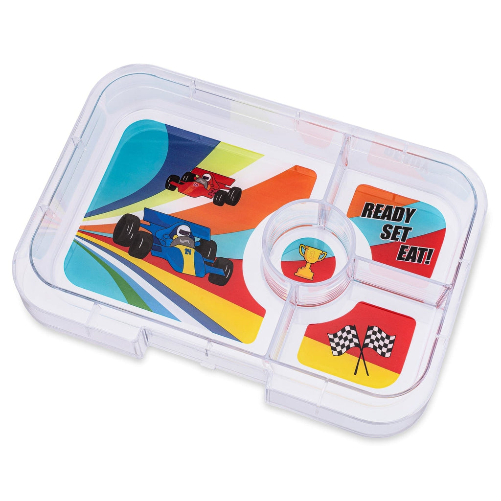 Yumbox Tapas 4 Compartment Bento Box - Greenwich Green w/ Race Cars Tray By YUMBOX Canada - 87193