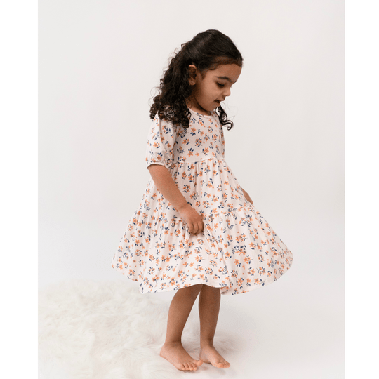 18-24M / PEACHY BLOSSOM Belan.J Short Sleeves Tiered Dress - Peachy Blossom By BELAN.J Canada - 93180