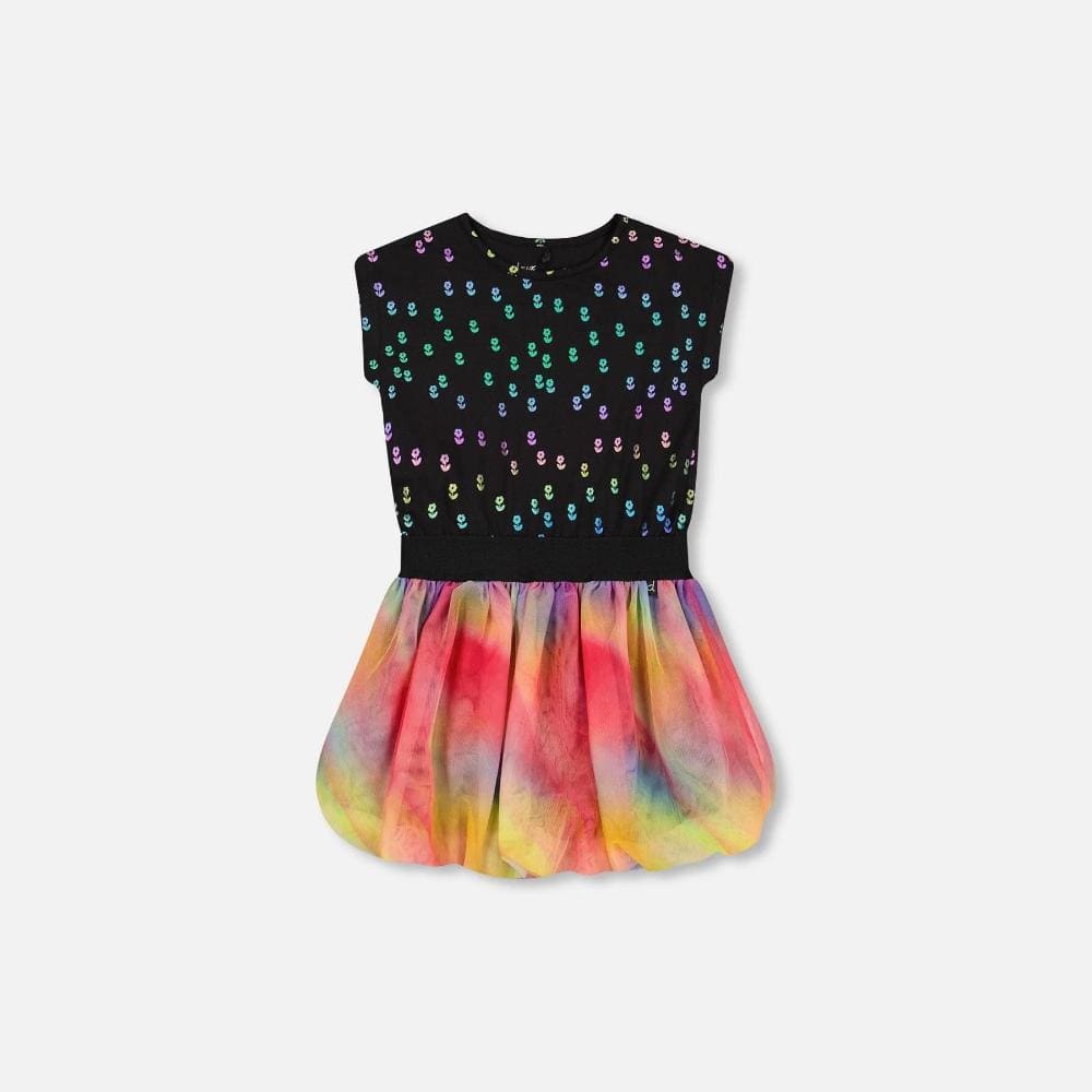 Deux Par Deux Dress with Rainbow Mesh - Printed Rainbow By DEUX PAR DEUX Canada -