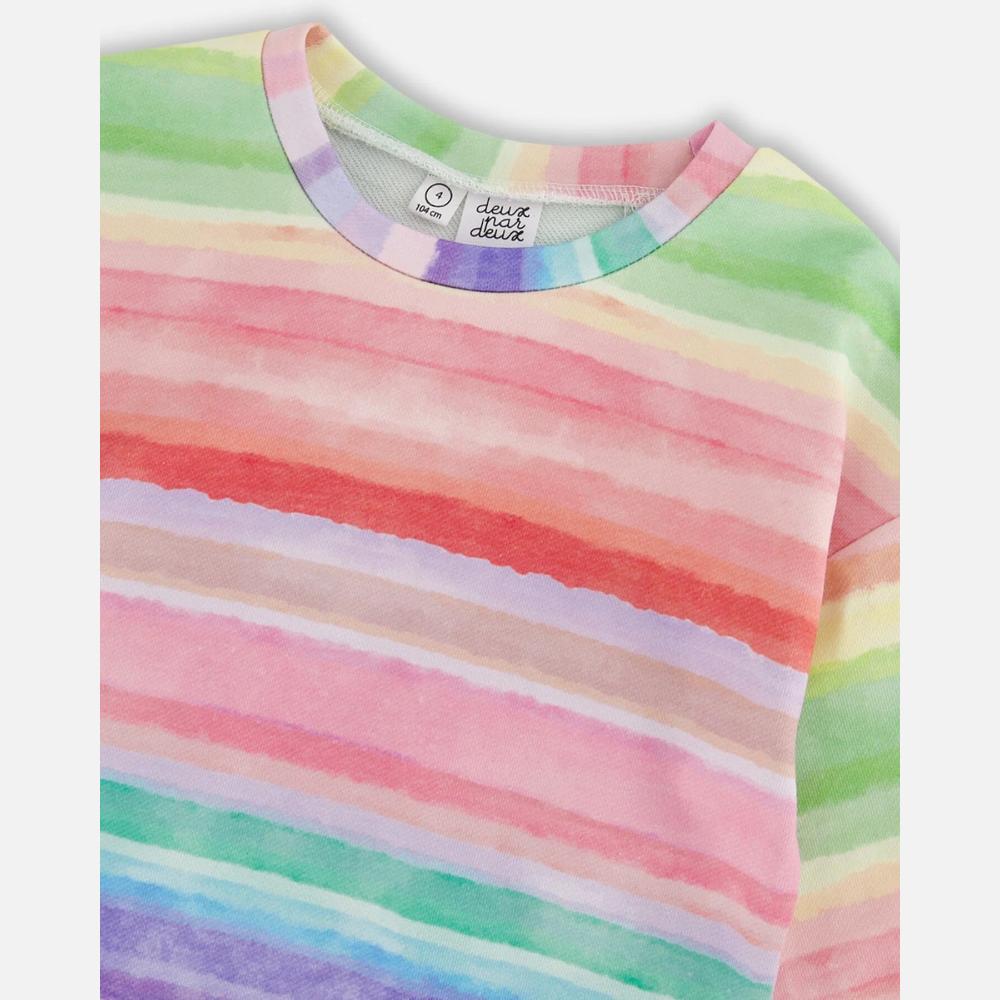 Deux Par Deux French Terry Sweatshirt - Rainbow Stripe By DEUX PAR DEUX Canada -