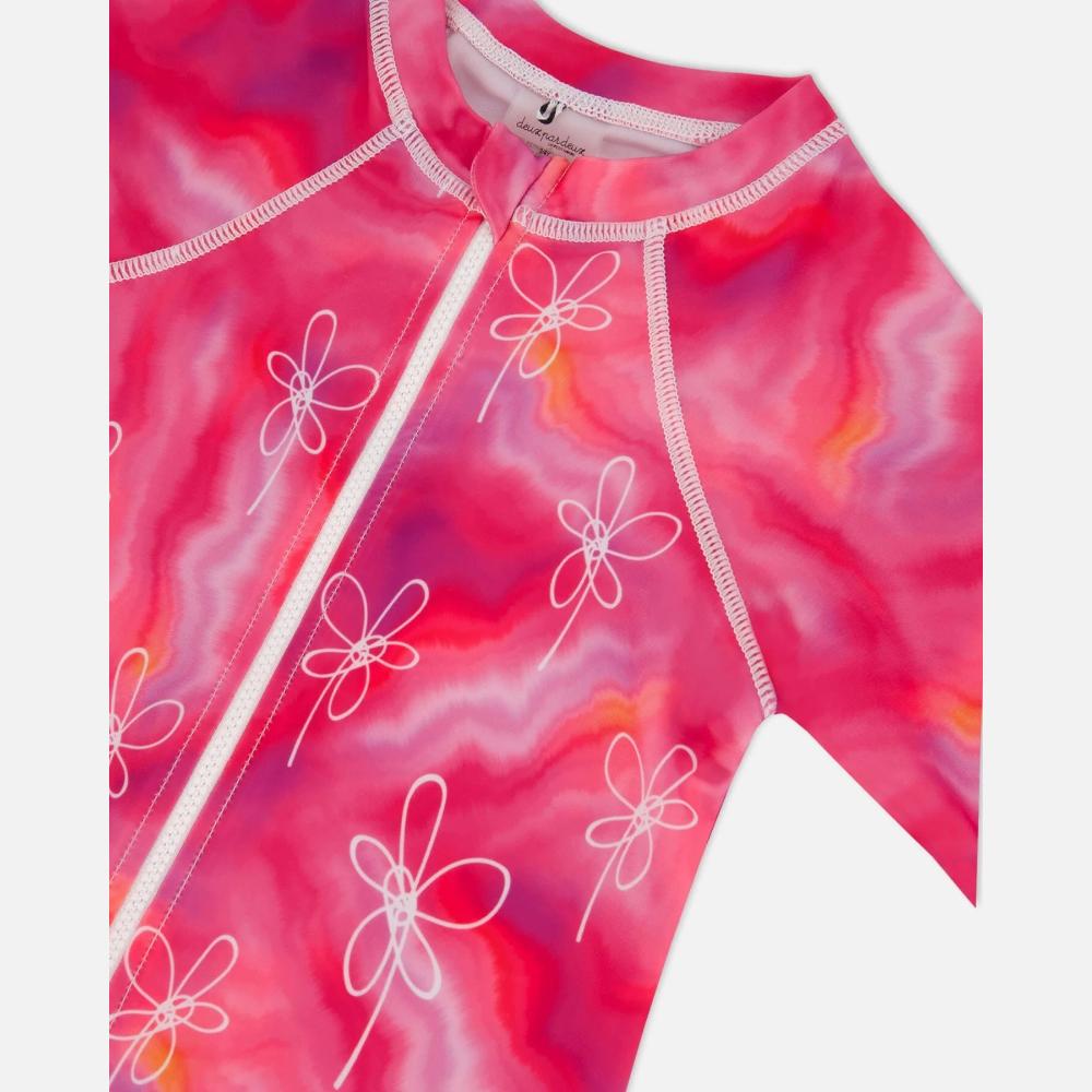 Deux Par Deux One-Piece Long Sleeve Rashguard - Fuchsia Tie Dye By DEUX PAR DEUX Canada -