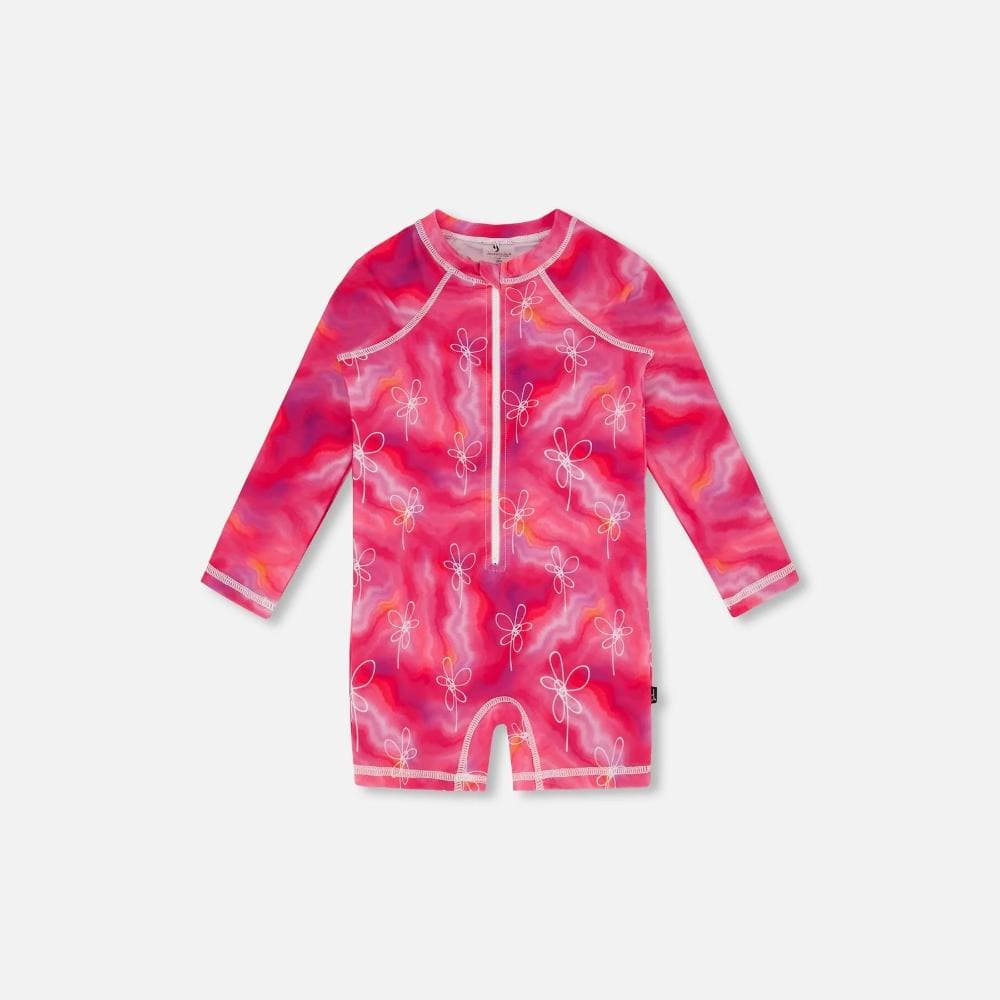 Deux Par Deux One-Piece Long Sleeve Rashguard - Fuchsia Tie Dye By DEUX PAR DEUX Canada -