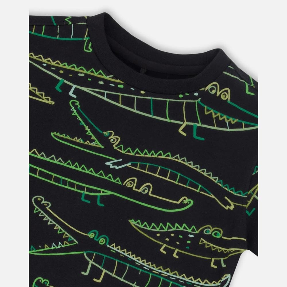 Deux Par Deux Organic Jersey T-Shirt - Crocodile By DEUX PAR DEUX Canada -