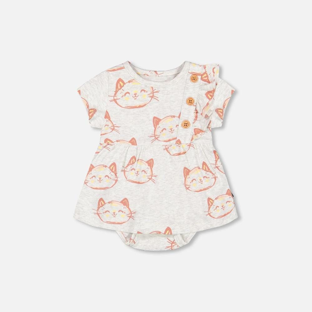 Deux Par Deux Orgnic Cotton Romper - Printed Cat By DEUX PAR DEUX Canada -