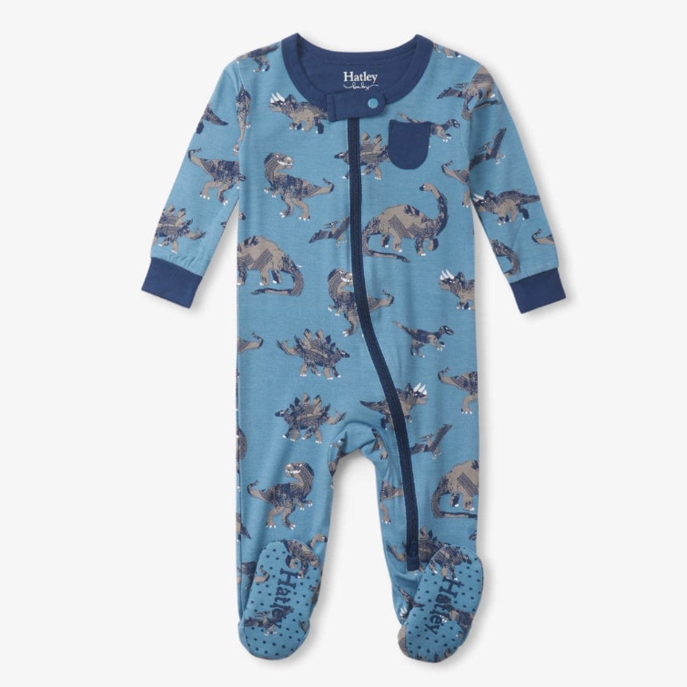 Hatley Footed Coverall Bamboo - Broken Dino Stamp By HATLEY Canada -