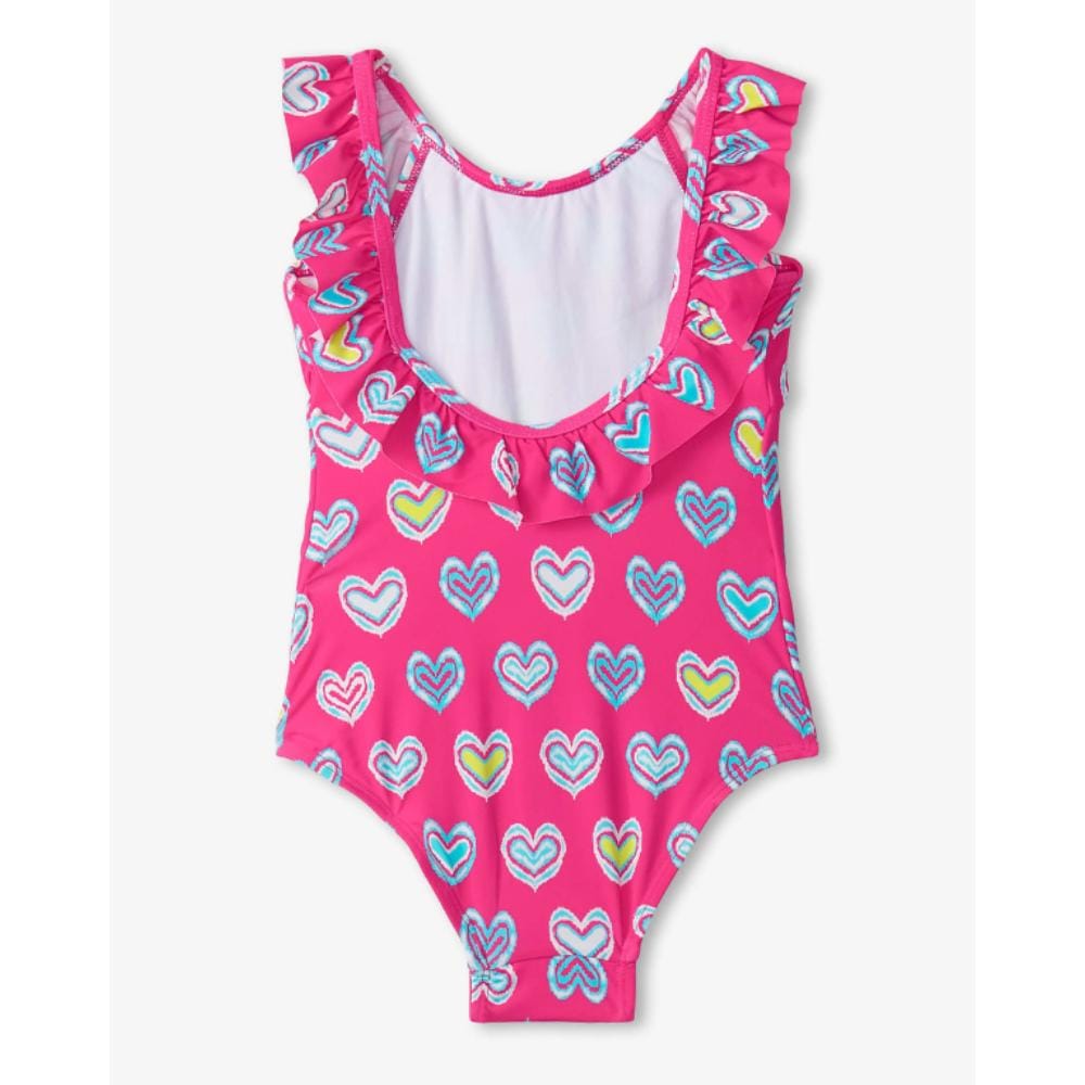 Hatley Girls One-Piece Ruffle Swimsuit - Pink Shibori Hearts By HATLEY Canada -