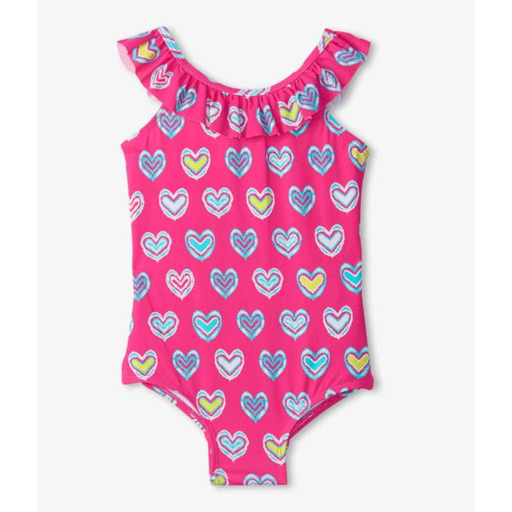 Hatley Girls One-Piece Ruffle Swimsuit - Pink Shibori Hearts By HATLEY Canada -