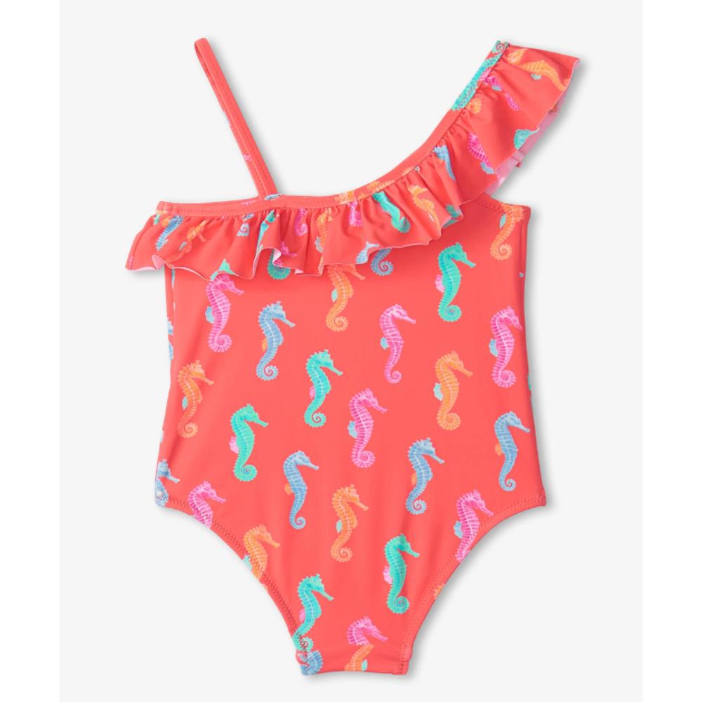 Hatley Girls One-Piece Ruffle Trim Swimsuit - Painted Sea Horses By HATLEY Canada -