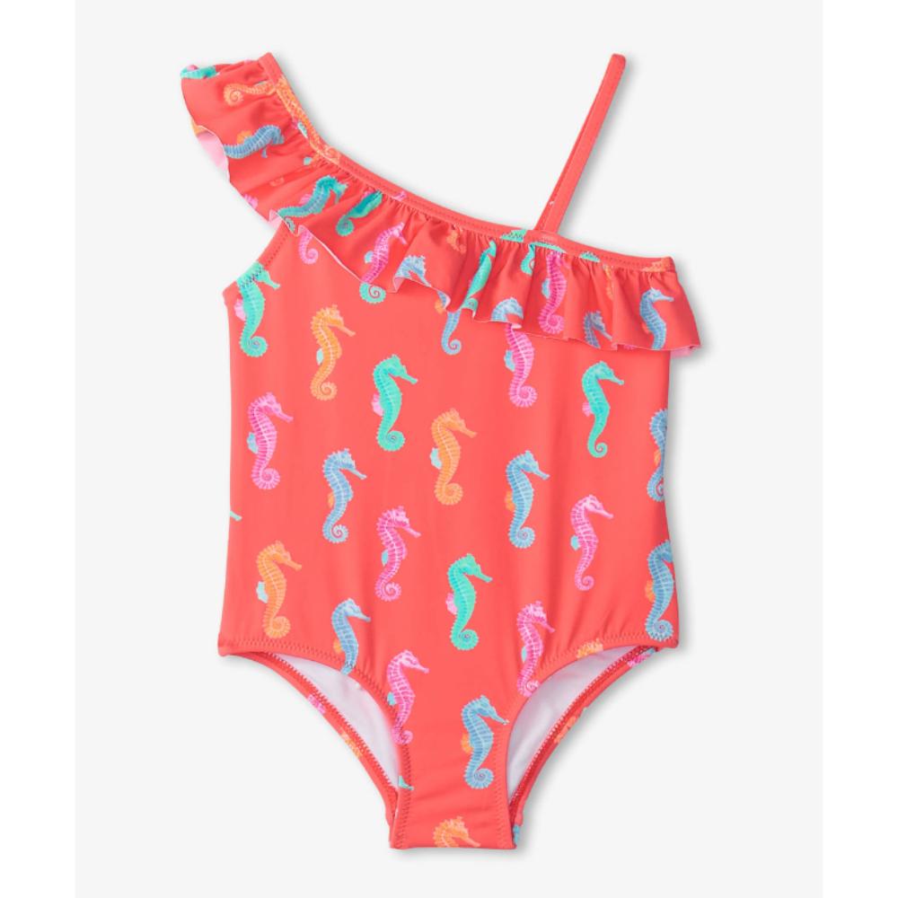 Hatley Girls One-Piece Ruffle Trim Swimsuit - Painted Sea Horses By HATLEY Canada -