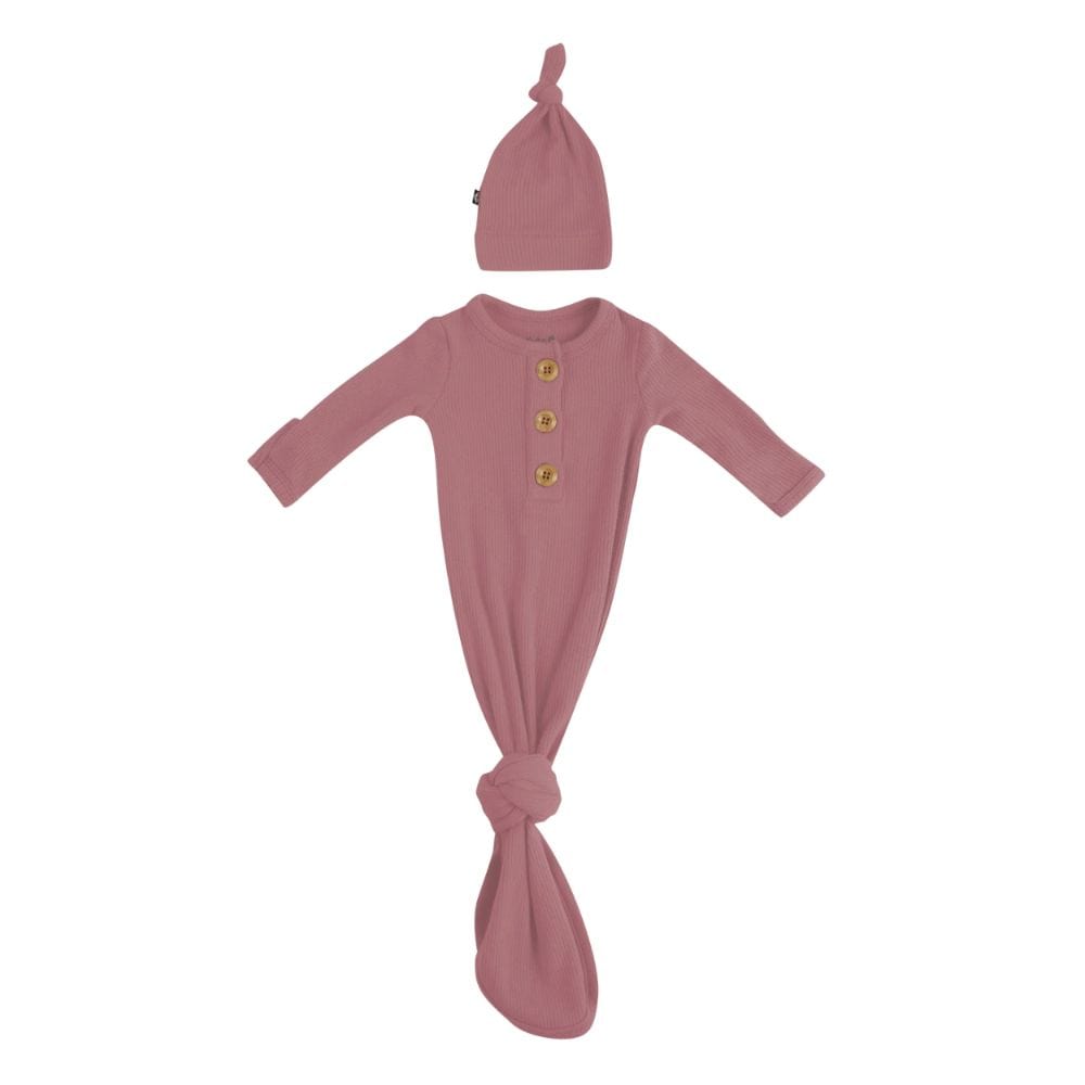 Kyte Baby Ribbed Knotted Gown & Hat - Dusty Rose By KYTE BABY Canada -