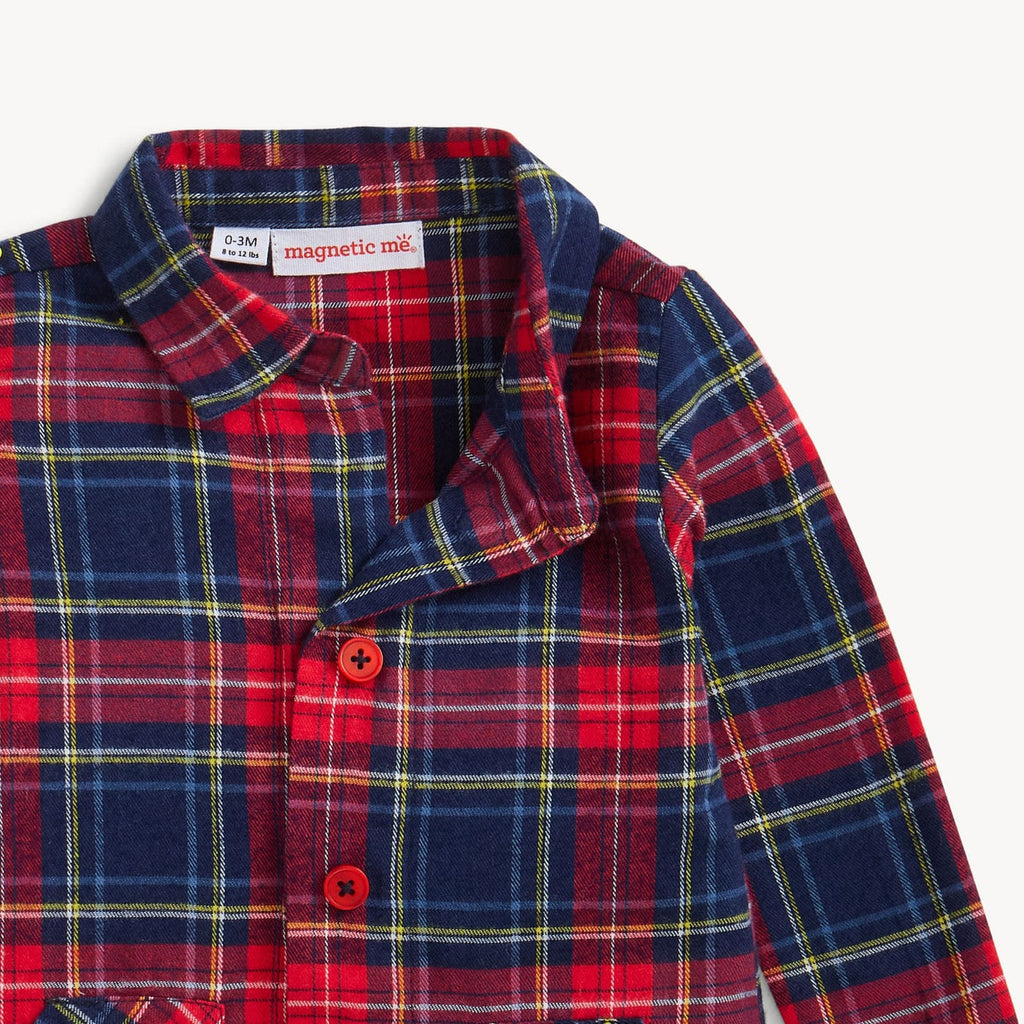 Magnetic Me Pocket Romper Flannel - Holiday Plaid By MAGNETIC ME Canada -