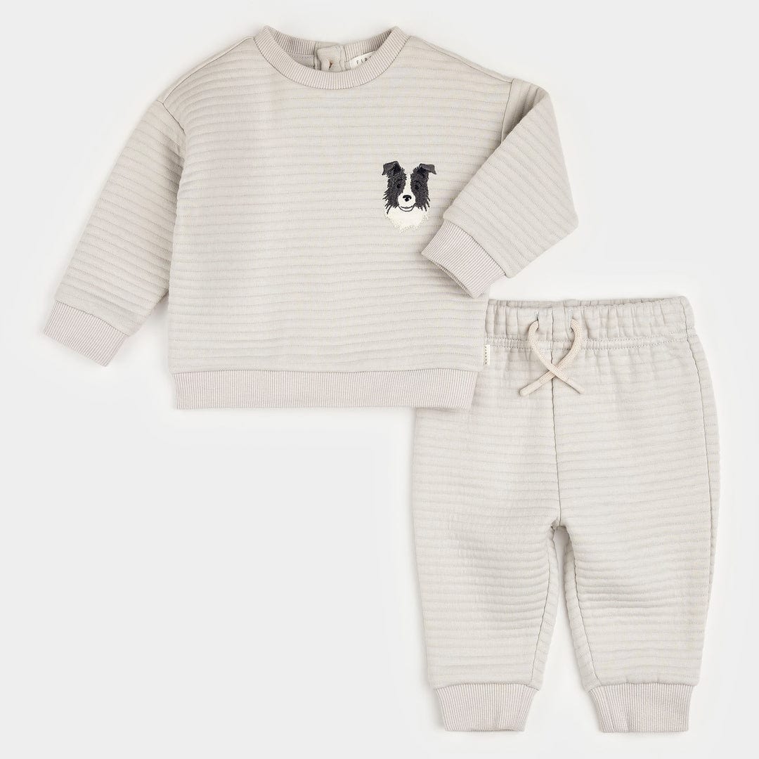Petit Lem 2-Piece Quilted Outfit Lunar Rock (Dog) Light Grey