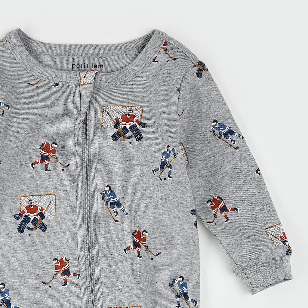 Petit Lem Hockey Players Print on Heather Grey Sleeper By PETIT LEM Canada -