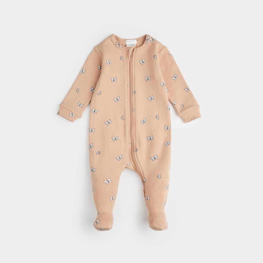 Petit Lem Ribbed Sleeper - Butterflies/Camel By PETIT LEM Canada -