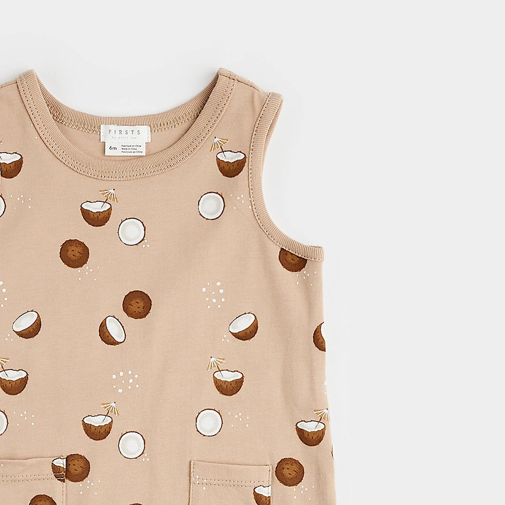 Petit Lem Sleeveless Romper - Coconut Print on Sand By PETIT LEM Canada -