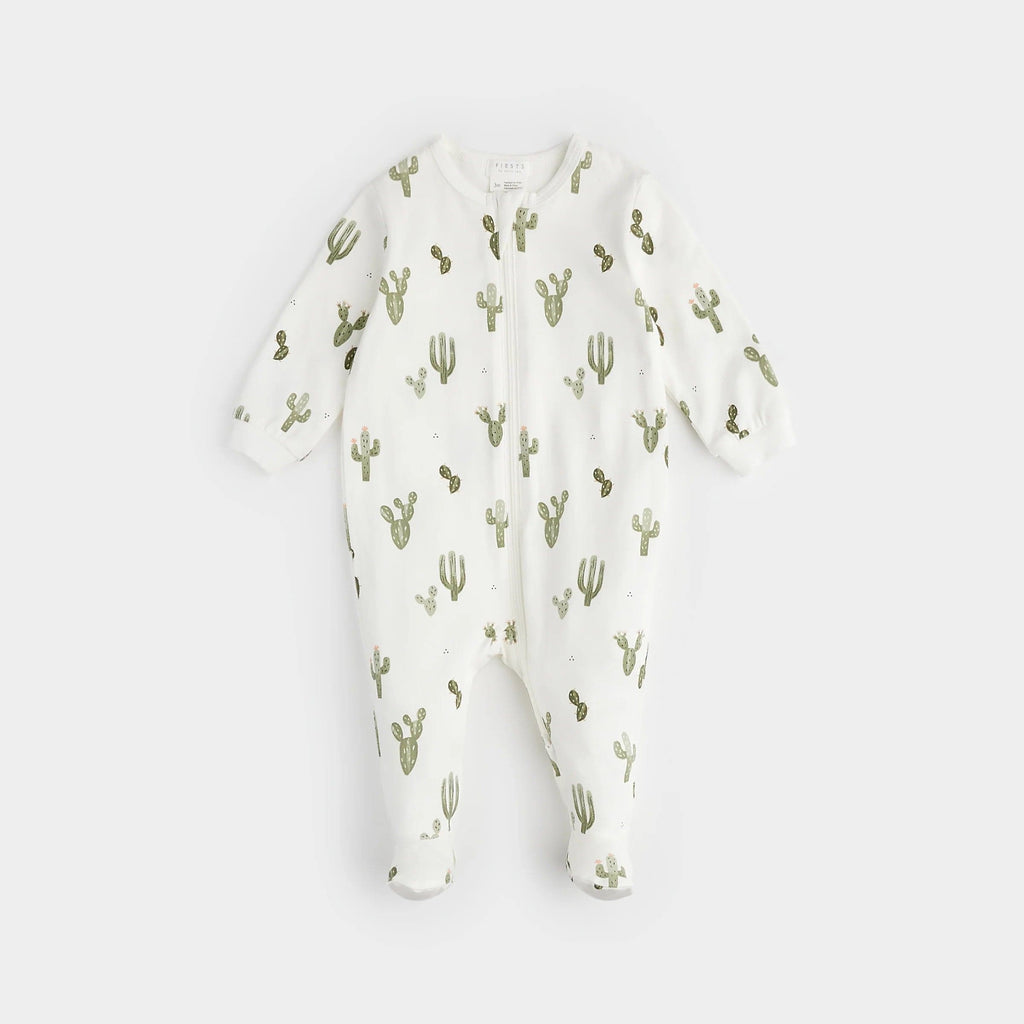 Petit Lem Zipper Sleeper - Cactus Print on Off-White By PETIT LEM Canada -
