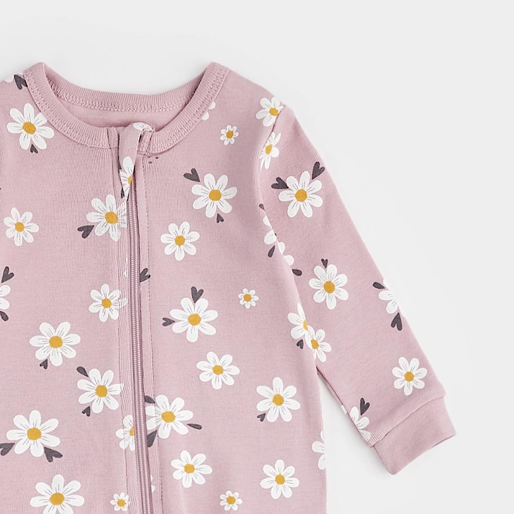 Petit Lem Zipper Sleeper - Daisy Print/Mauve By PETIT LEM Canada -