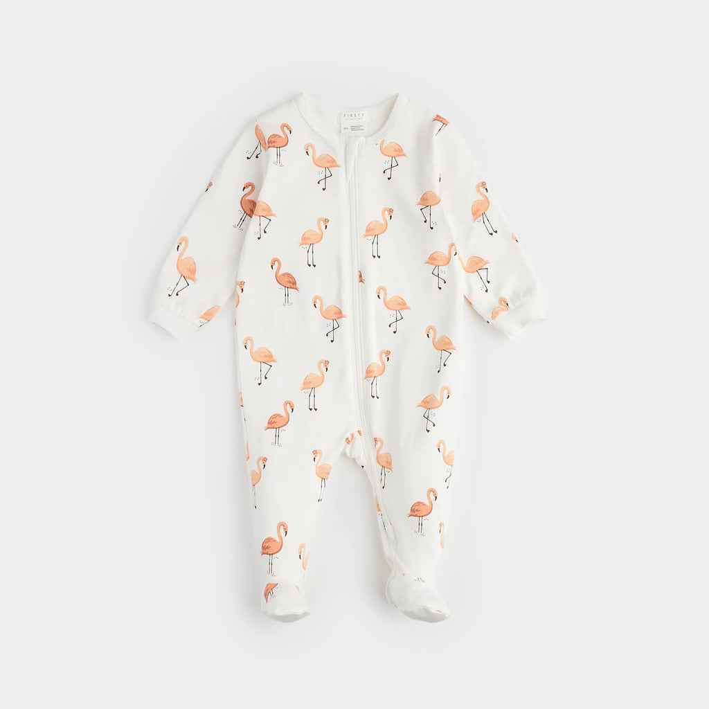 Petit Lem Zipper Sleeper - Flamingo Print on Off-White By PETIT LEM Canada -