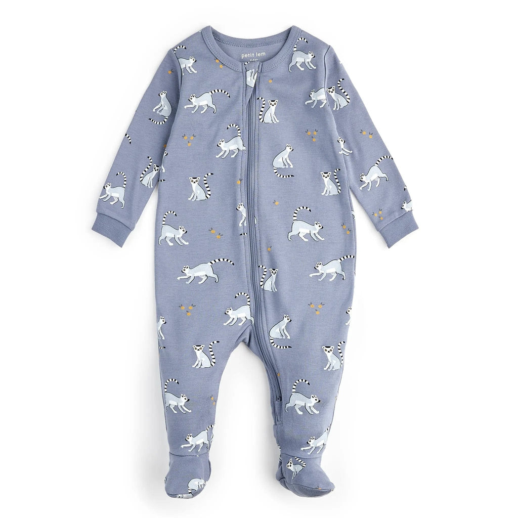 Petit Lem Zipper Sleeper - Lemurs Print on Blue By PETIT LEM Canada -