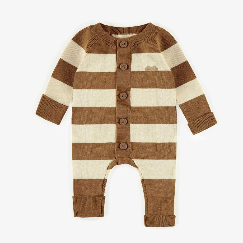 Souris Mini Brown Striped Knit Romper By SOURIS MINI Canada -