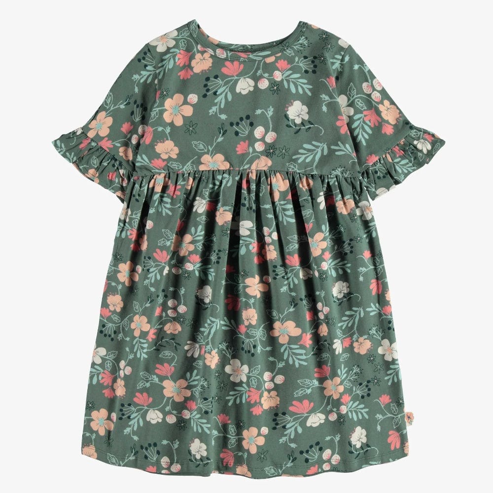 Souris Mini Short Sleeve Dress - Green Floral By SOURIS MINI Canada -