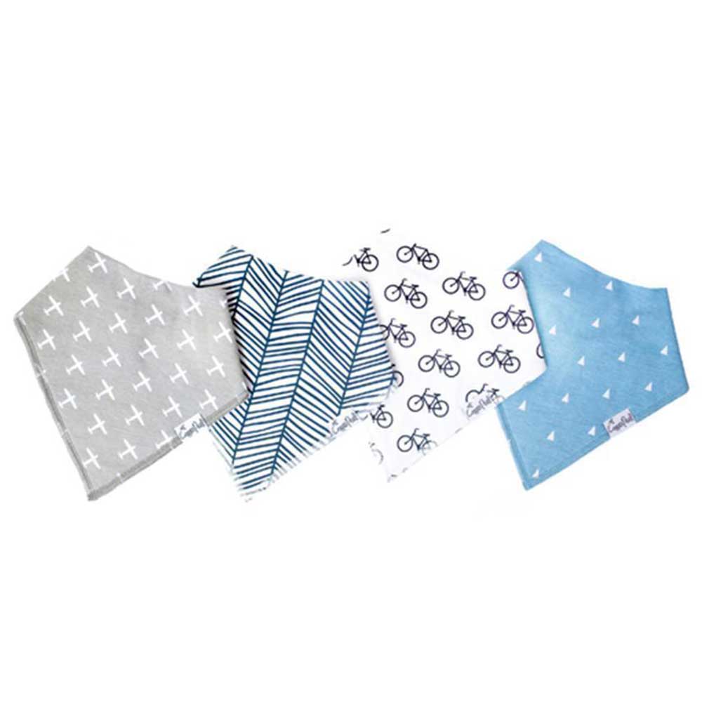 Designs include black and white bikes, gray with white airplanes, navy herringbone, and blue with white triangles.