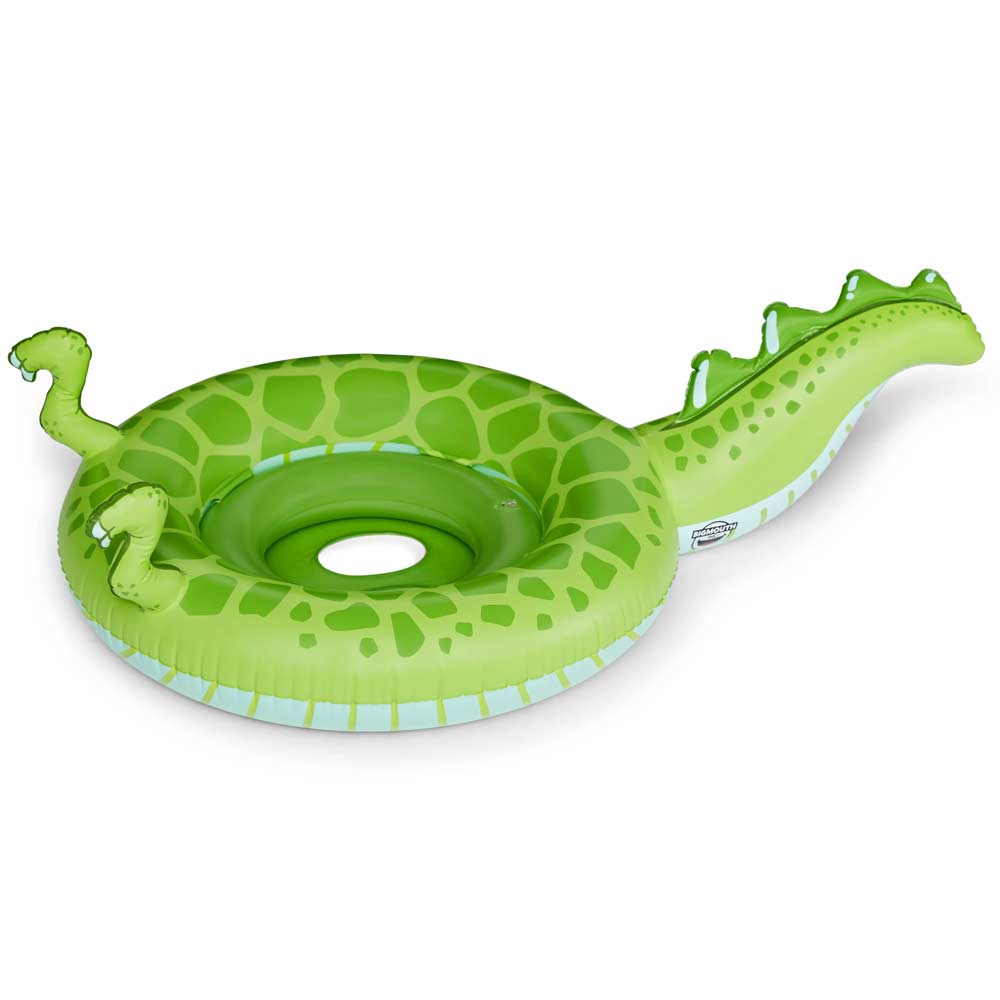 A green float with Dino scales with a dino tail and arms.