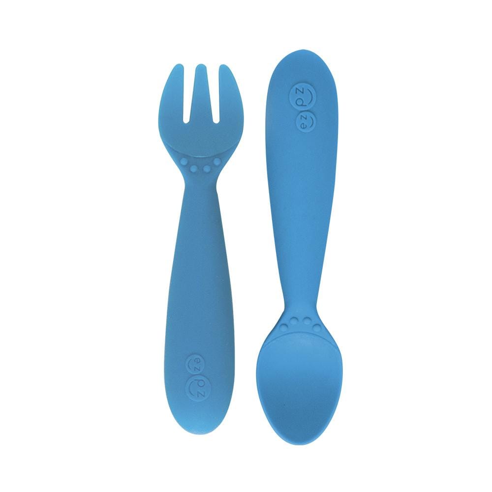 ezpz utensil set comes with one nylon and silicone fork and a nylon and silicone spoon. 