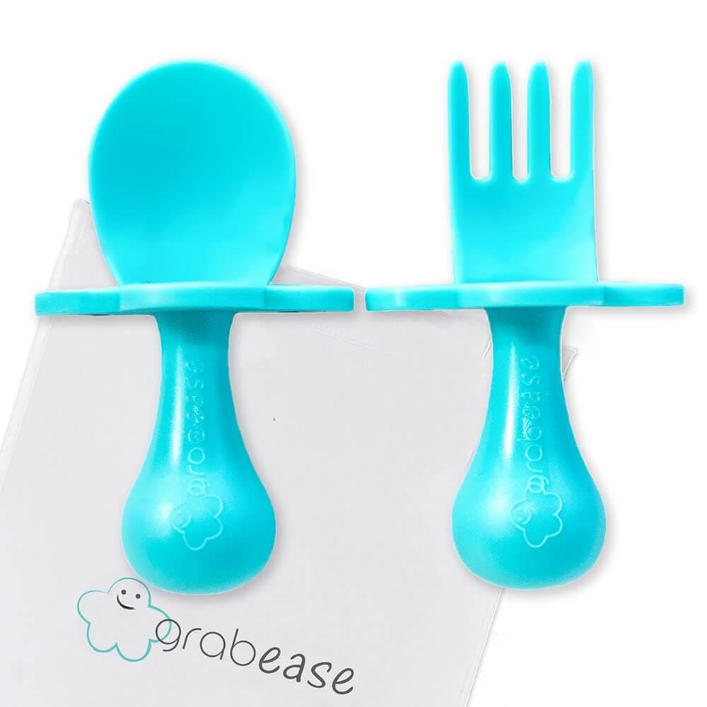 GRABEASE FORK & SPOON SET - TEAL | Jump! The BABY Store