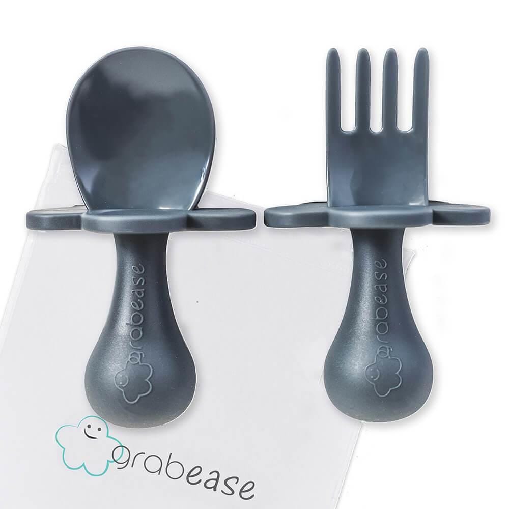 GRABEASE FORK & SPOON SET - GREY | Jump! The BABY Store