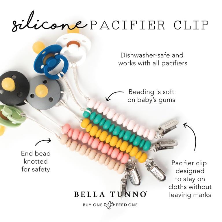 Bella Tunno Pacifer clips are dishwasher safe, soft and stylish. 
