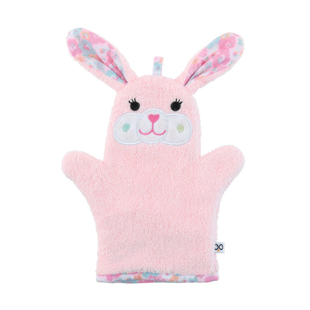 Pink bunny bath mitt is so cute with floral ears.