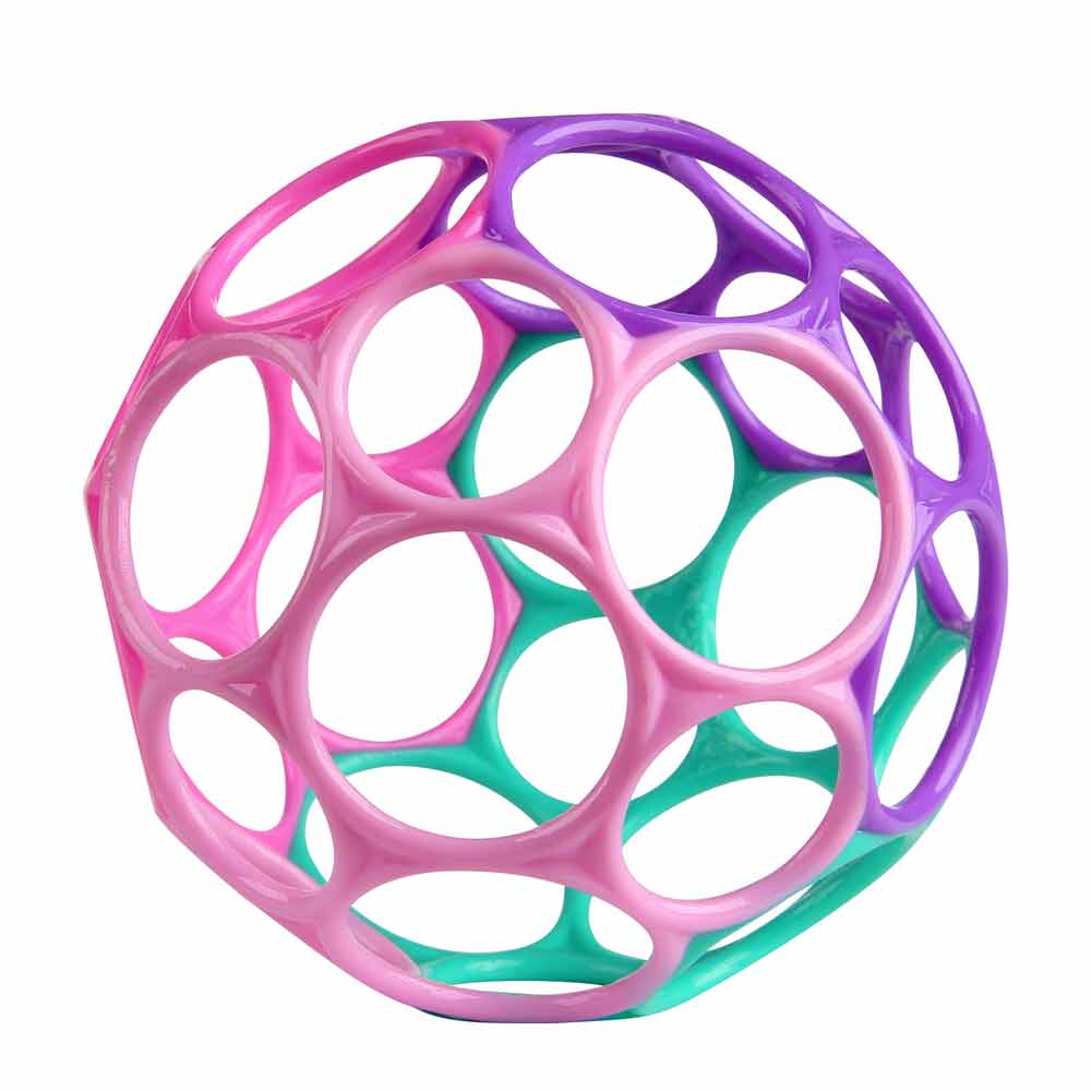 4-Inch Oball with 32 fingers holes in the color pink, purple and aqua.