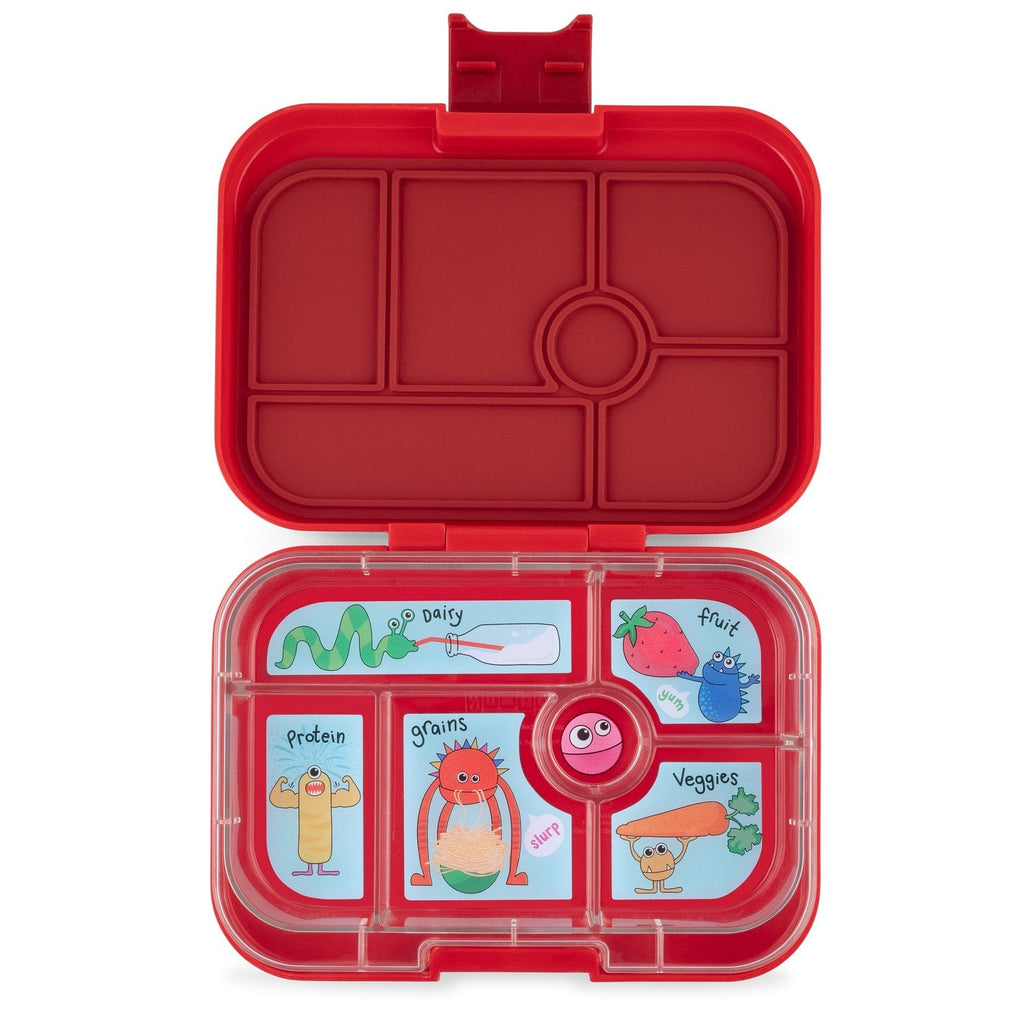 Wow Red bento style container with 6 separate removable sections for easy cleaning and a silicone lined lid. 