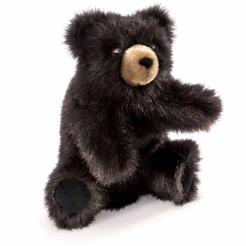 Folkmanis Hand Puppet Baby Black Bear has soft fur and a soft nose