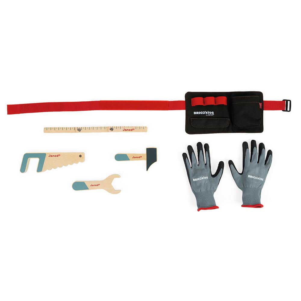 Janod Brico Kids Tool Belt with Wooden Tools and Gloves By JANOD Canada - 62342