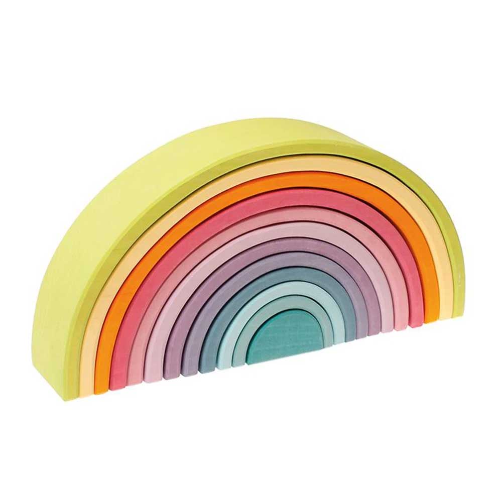 Grimms 12 Piece Pastel Wooden Rainbow Tunnel Large By GRIMMS Canada - 64183
