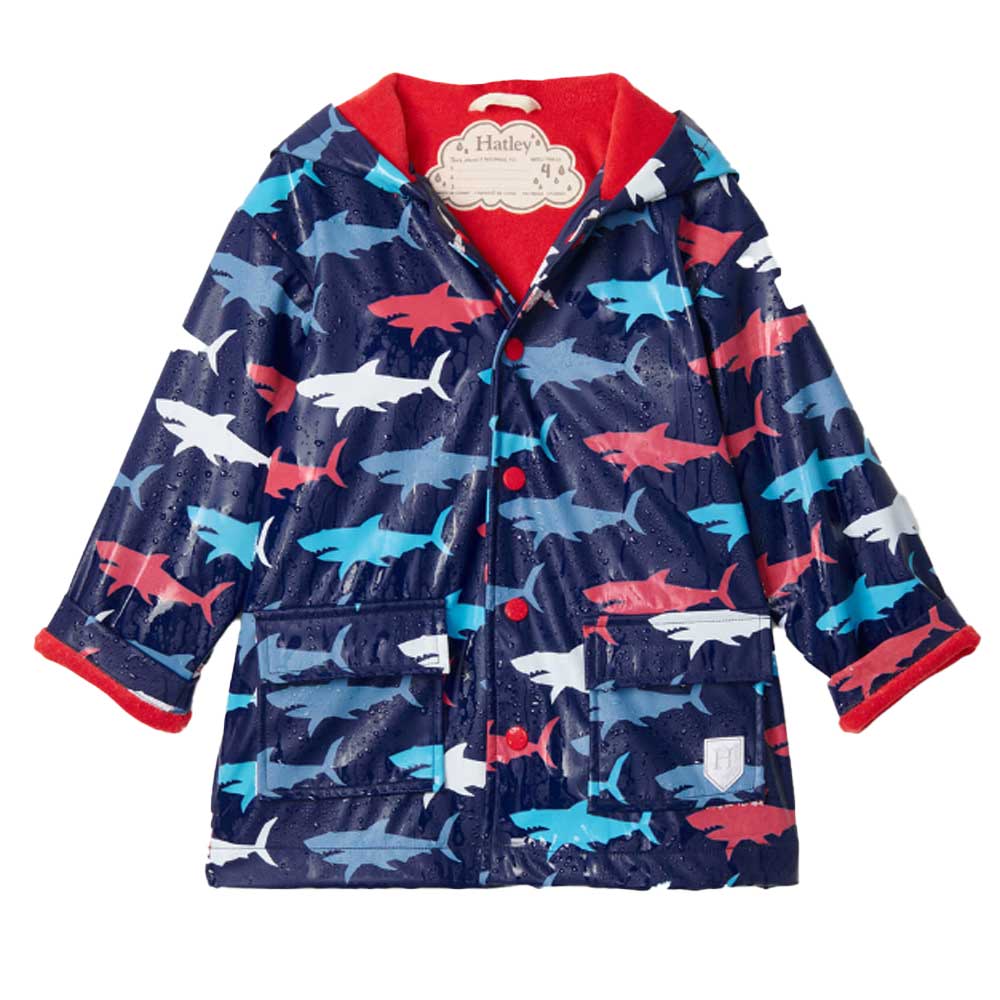 Hatley Colour Changing Raincoat - Hungry Sharks By HATLEY Canada -