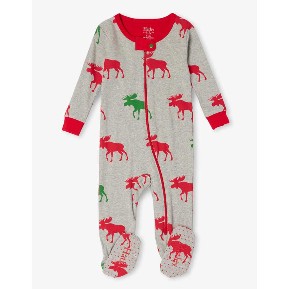 Hatley Organic Cotton Footed Coverall - Holiday Moose By HATLEY Canada -