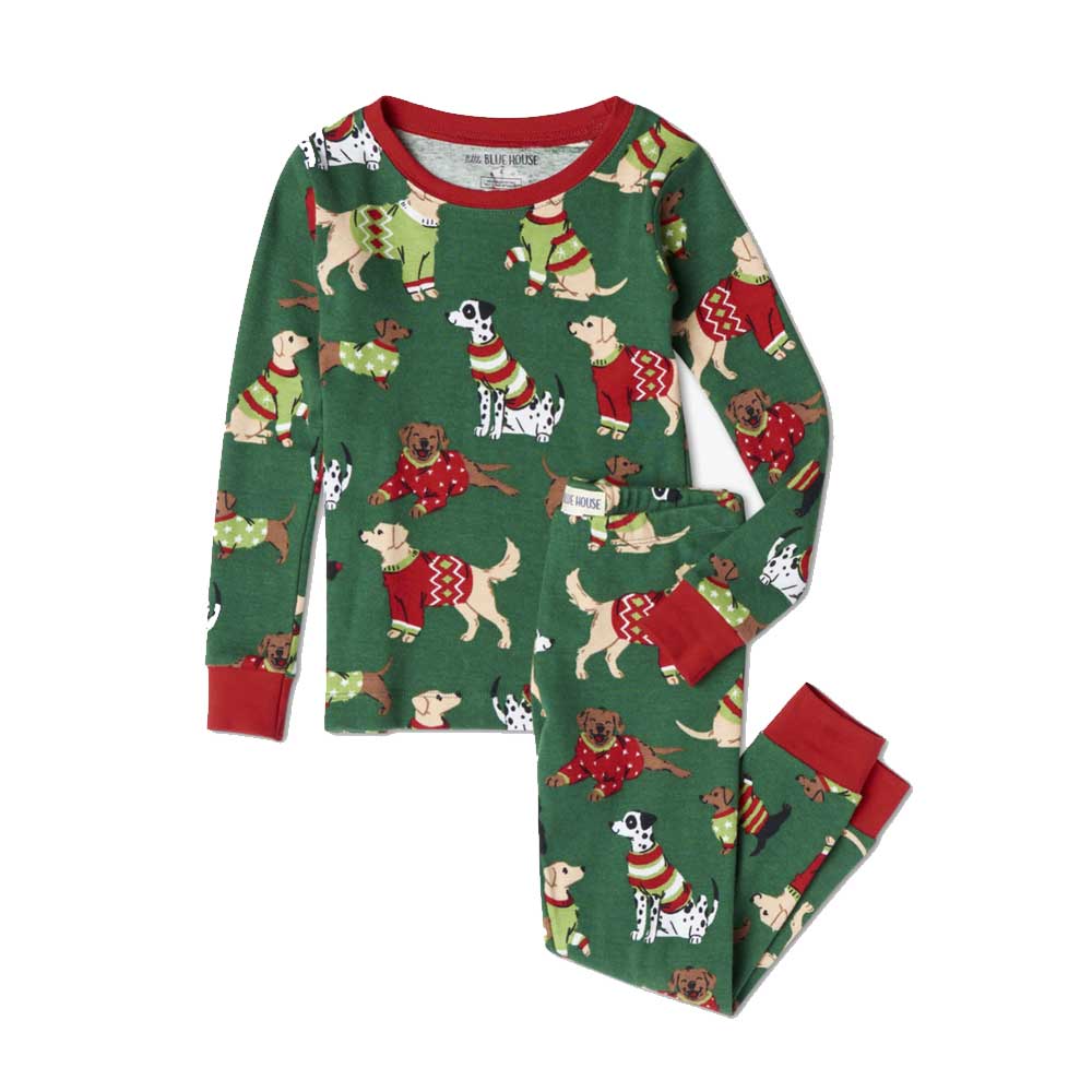 Little Blue House 2PC Pajama Set | Green Woofing Xmas